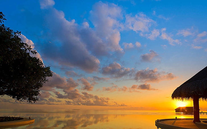 Sunset Over Water Bungalows Bora Bora Tahiti Polynesia Desktop Background 597736