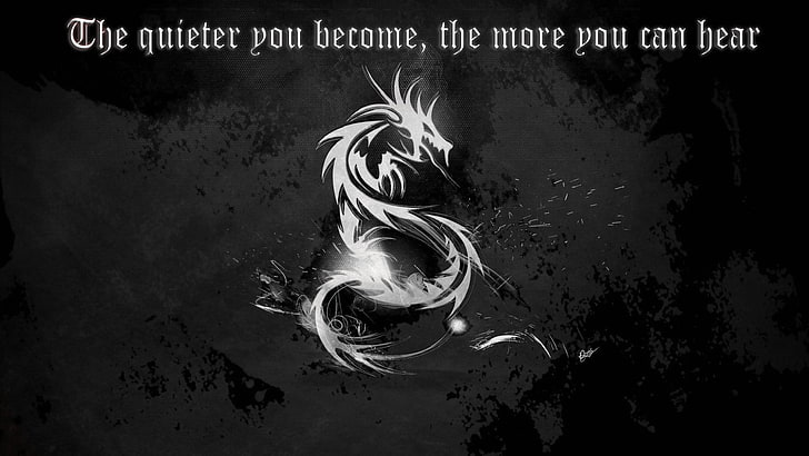 white dragon illustration with text overlay, quote, Kali Linux HD wallpaper