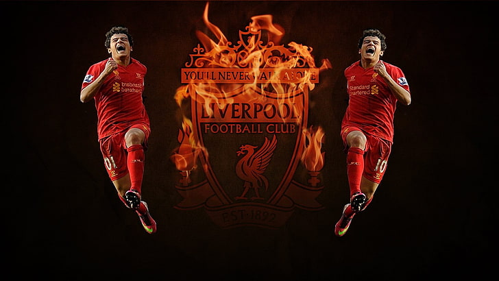 Liverpool FC, YNWA, Philippe Coutinho, black background, text, HD wallpaper