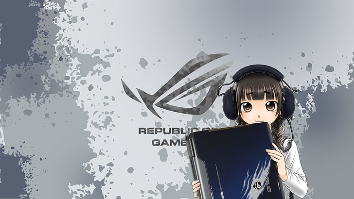Republic of Gamers logo, anime girls, one person, front view