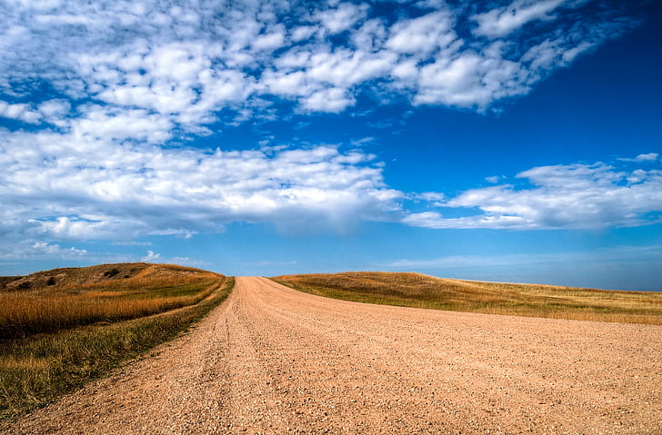 rough road under cloudy day, Road to Nowhere, Badlands, South Dakota, HD wallpaper