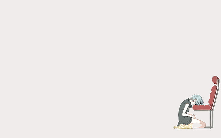female character kneeling on armless chair illustration, Neon Genesis Evangelion, HD wallpaper