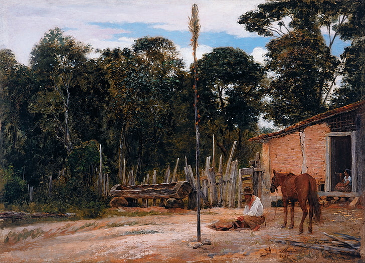 classic art, Almeida Júnior, tree, plant, mammal, domestic animals