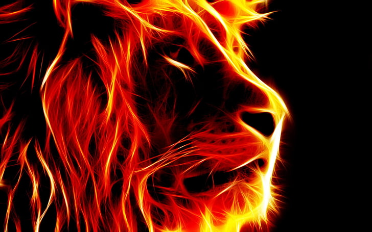 red and yellow lion wallpaper, Cats, Abstract, Colorful, black background, HD wallpaper