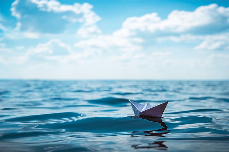 ocean, water, paper boat, HD wallpaper