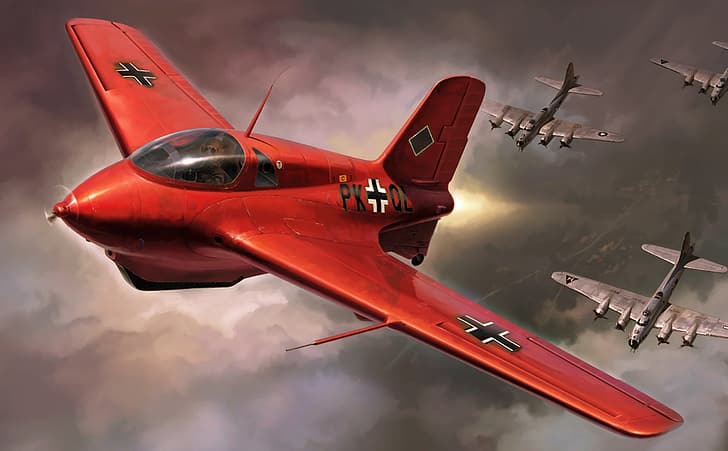 aircraft, art, airplane, painting, WW2, WAR, Messerschmitt Me 163 Komet