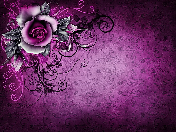 purple and green flower digital wallpaper, background, rose, texture, HD wallpaper