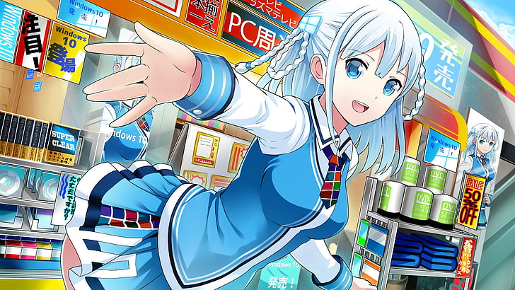 blue haired female anime character, Windows 10, os-tan, anime girls HD wallpaper