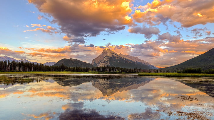 landscape, mountains, lake, reflection, sunrise, nature, cloud - sky, HD wallpaper