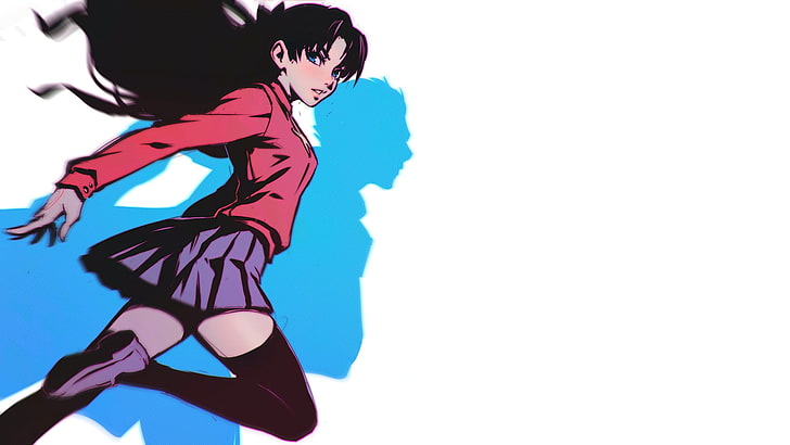 anime girl character wearing red dress shirt and skirt illustration, HD wallpaper