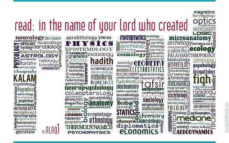 word collage art, Qur'an, Islam, typography, verse, science, text