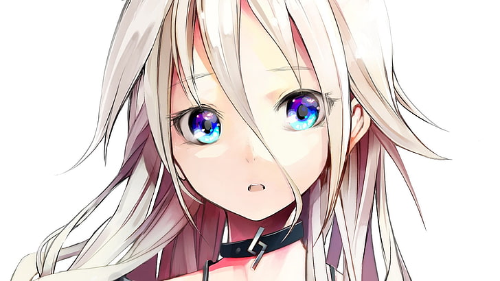 white haired female anime character wallpaper, necklace, sad