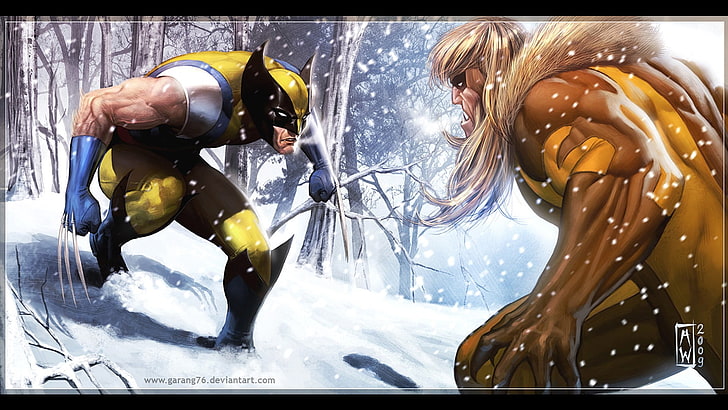 Wolverine and Sabertooth, comics, Sabretooth, Marvel Comics, snow, HD wallpaper