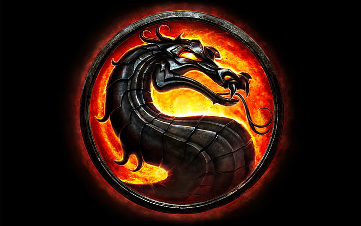 Mortal Kombat, logo, black background, dragon, art and craft
