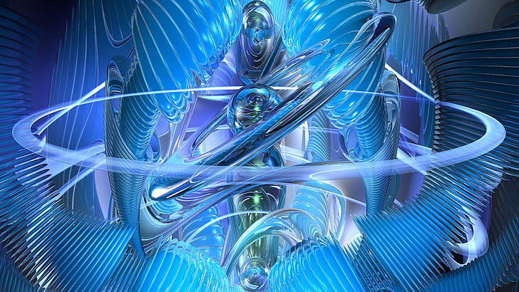 3d, digital art, blue, fractal art, graphics, cg artwork, 8k, HD wallpaper
