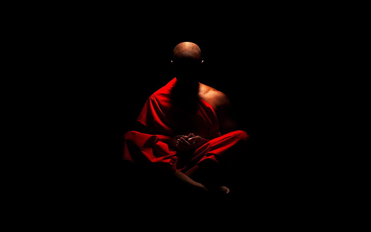 monk praying wallpaper, meditation, spiritual, Buddhism, simple background, HD wallpaper