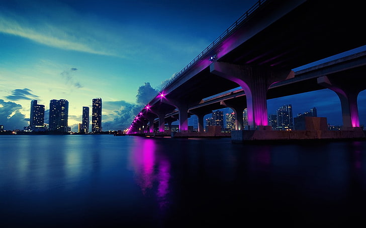 city, urban, bridge, Miami, river, architecture, built structure, HD wallpaper