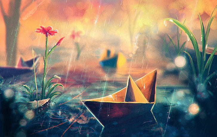 artwork, paper boats, HD wallpaper