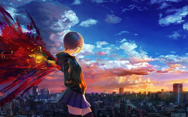 female character wearing hooded jacket painting, anime, Tokyo Ghoul, HD wallpaper