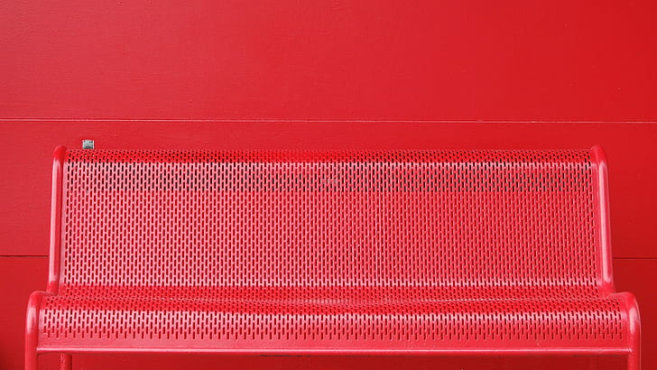 red, bench, wall, red wall