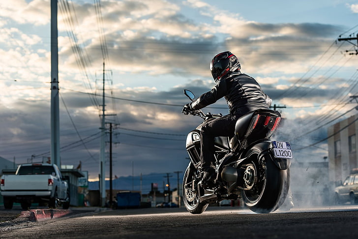 black Ducati X-Diavel power cruiser motorcycle, 2015, bike, motorbike, HD wallpaper
