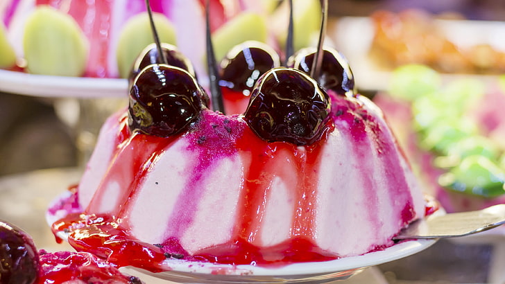 cherry pudding, food, dessert, food and drink, sweet food, freshness, HD wallpaper