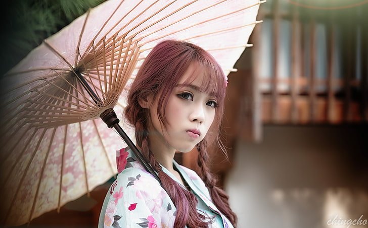 Asian Girl, Girls, People, Young, Hair, Umbrella, Traditional, HD wallpaper
