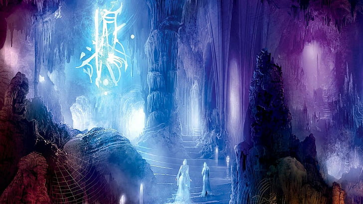 cave, fantasy art, illuminated, night, lighting equipment, motion, HD wallpaper