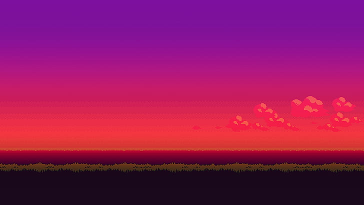 sunset 16 bit pixel art pokemon, beauty in nature, sky, pink color