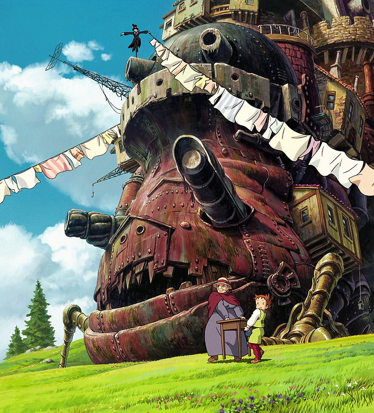 anime, Studio Ghibli, Hauru no Ugoku Shiro, grass, sky, day, HD wallpaper