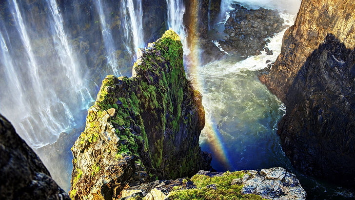 rocky waterfalls, nature, landscape, rock - object, beauty in nature, HD wallpaper