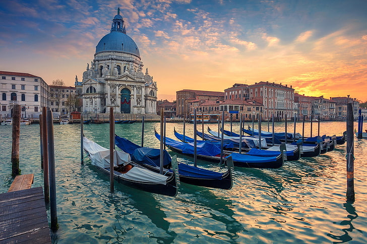 boats, Italy, Venice, Cathedral, gondola, Santa Maria della Salute, HD wallpaper