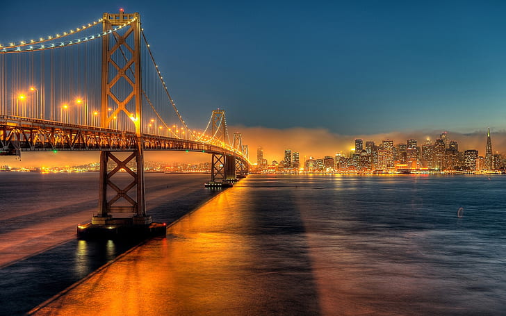 USA, California, San Francisco, Bay Bridge, city, night, lights, golden gate bridge, HD wallpaper