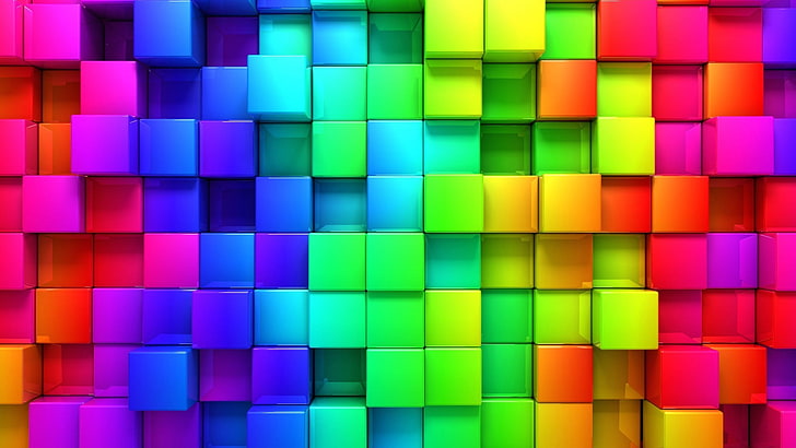 green and multicolored cube digital wallpaper, cubic, rainbows, HD wallpaper