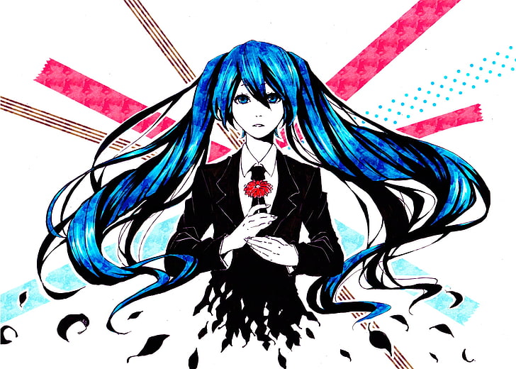 blue-haired female anime character, Vocaloid, Hatsune Miku, anime girls