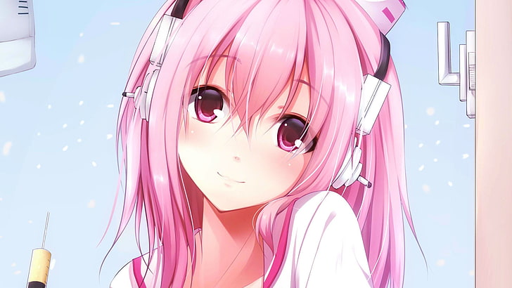 HD wallpaper: Super Sonico, anime girls, headphones, pink hair, pink eyes,  bangs | Wallpaper Flare