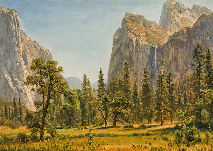 trees, landscape, mountains, nature, picture, Albert Bierstadt, HD wallpaper