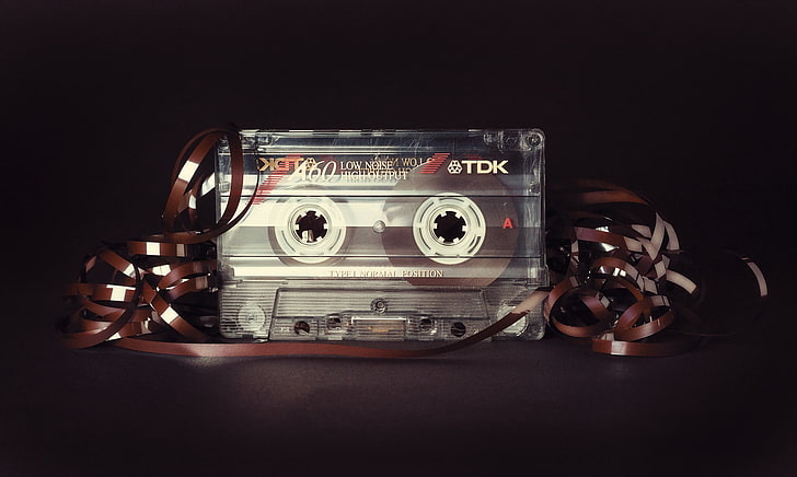 selective focus photo of TDK cassette, tape, music, black background, HD wallpaper