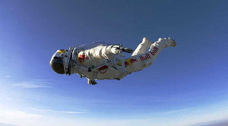 Falling, felix baumgartner, Flying, men, Red Bull, sky, Skydiver