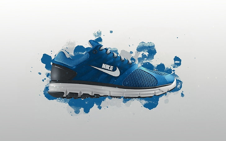 unpaired blue and white Nike sneaker, shoes, studio shot, no people, HD wallpaper