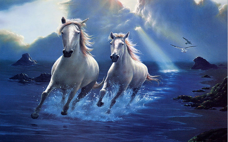 Horses Sky White Clouds Artwork Galopping Ultra 3840×2400 Hd Wallpaper