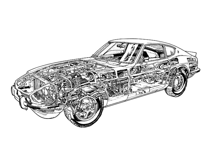 1969aei74, 240z, classic, cutaway, datsun, engine, hs30, interior, HD wallpaper