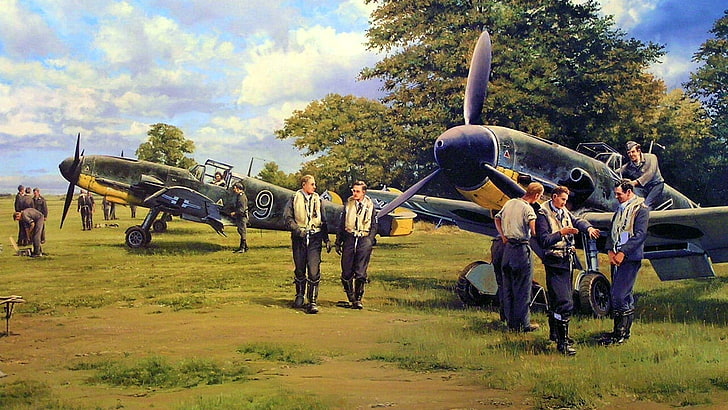 fighter planes painting, Messerschmitt, Messerschmitt Bf-109, HD wallpaper