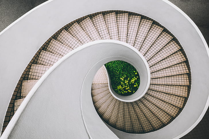 architecture, plants, stairs, spiral, HD wallpaper