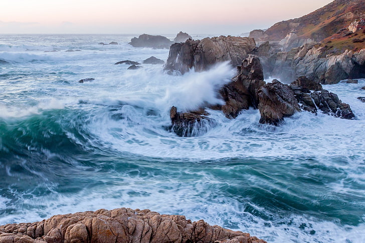 HD wallpaper: water waves, rocks, CA, Pacific Ocean, California ...