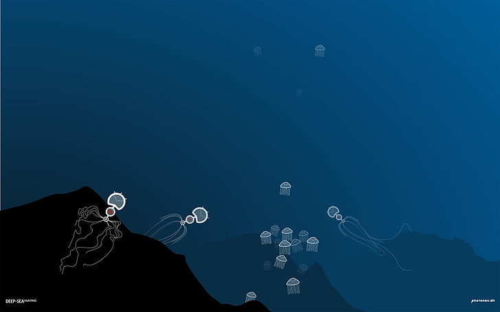 jellyfish digital wallpaper, underwater, blue, nature, copy space, HD wallpaper