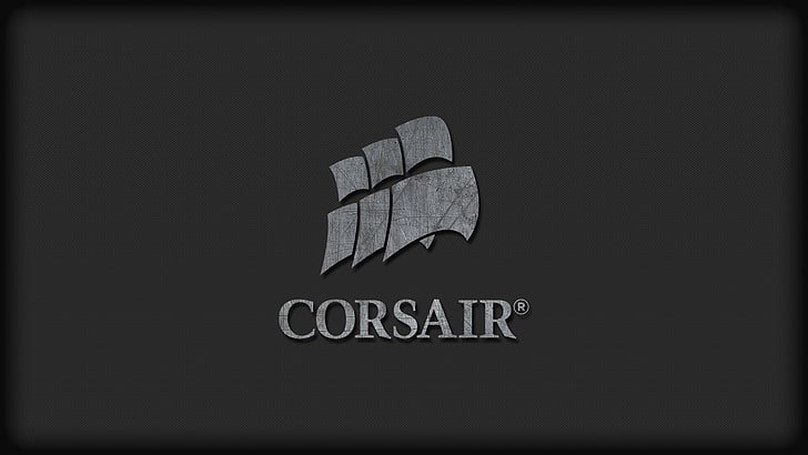 white Corsair logo, technology, computer, simple background, typography