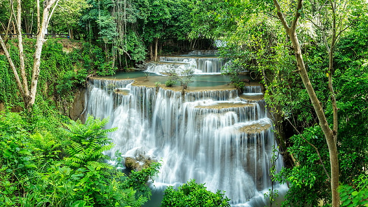 huay mae kamin waterfall, thailand, asia, kanchanaburi, huai mae khamin waterfall, HD wallpaper