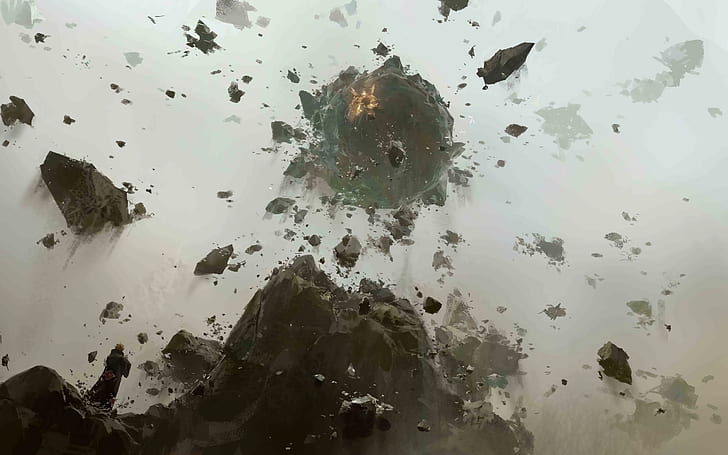 destruction, rocks, stones, shrapnel, explode, explosion, HD wallpaper