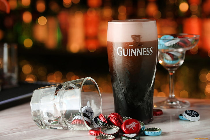 beer, drinking glass, alcohol, Guinness, refreshment, food and drink, HD wallpaper
